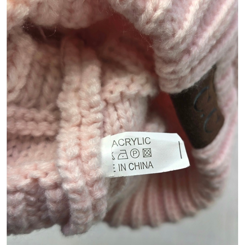 C.C. Beanie Womens Light Pink Cable Knit Acrylic Winter Hat Logo Patch - Picture 3 of 4